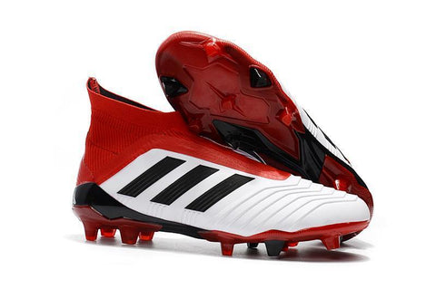 Image of Adidas Predator 18+ FG Soccer Cleats White Solar Red Core Black - KicksNatics
