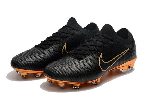Image of Nike Mercurial Vapor Flyknit Ultra FG Soccer Cleats Black Golden - KicksNatics