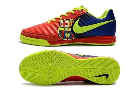 Image of Nike TiempoX Ligera IV Barcelona IC Soccer Shoes Red Fluorescent Green - KicksNatics
