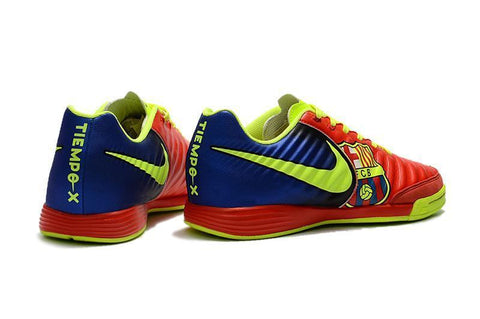 Image of Nike TiempoX Ligera IV Barcelona IC Soccer Shoes Red Fluorescent Green - KicksNatics