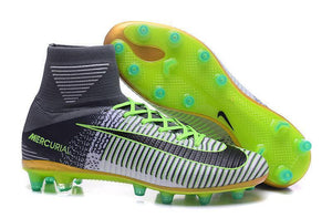 Nike Mercurial Superfly V AG Soccer Cleats Grey White Black Green - KicksNatics