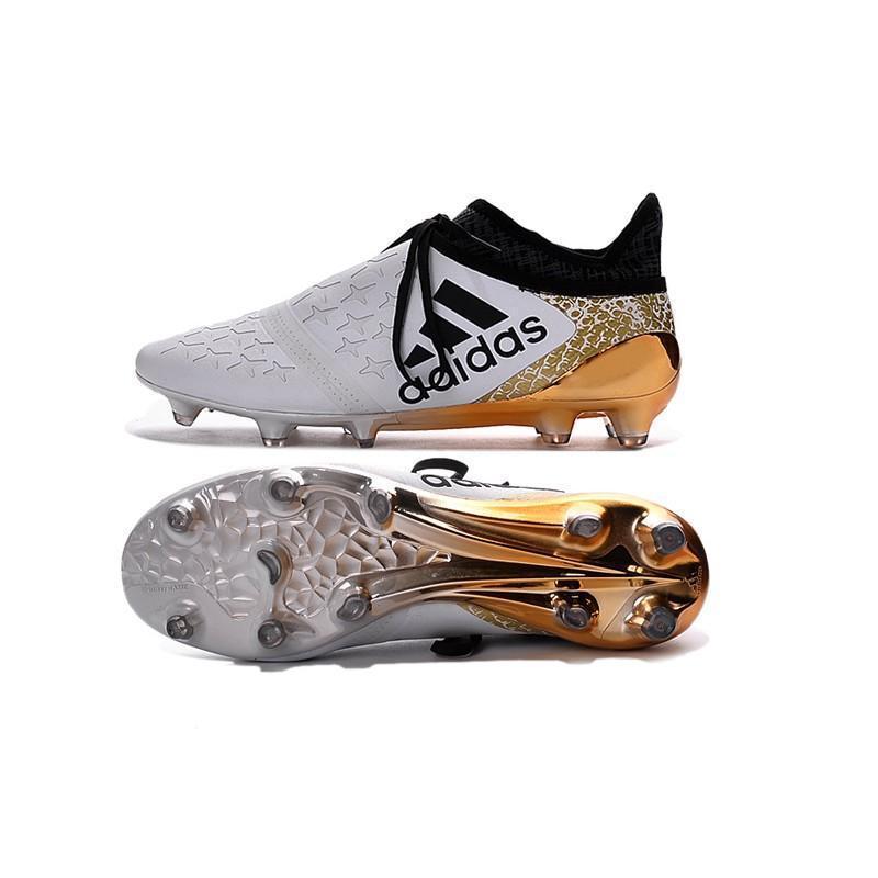 Adidas X 16+ Purechaos FG/AG Soccer Cleats White Gold Metallic Black kicksnatics Adidas X 16+ Purechaos FG/AG Soccer Cleats White Gold Metallic Black kicksnatics