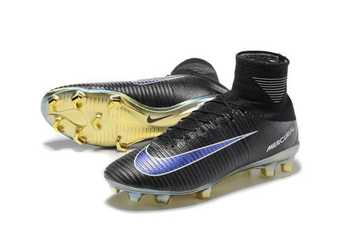 Image of Nike Mercurial Superfly V FG Soccer Cleats Black Blue Golden - KicksNatics