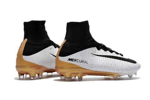 Image of Nike Mercurial Superfly V FG Soccer Cleats White Black Gold - KicksNatics