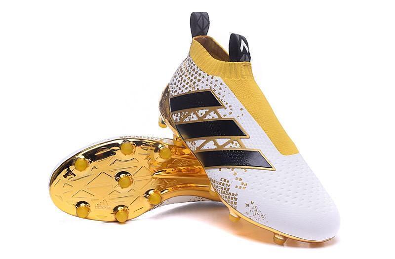 Adidas ACE 16+ Purecontrol FG/AG Soccer Cleats White Gold Black –