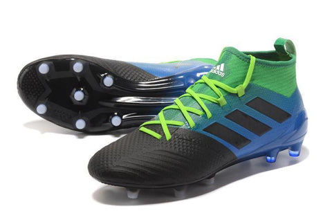 Image of Adidas ACE 17.1 Primeknit Soccer Cleats Core Black Blue Green - KicksNatics
