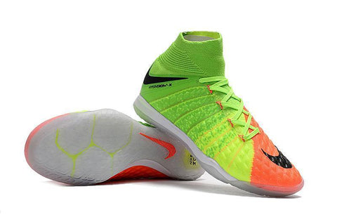 Image of Nike HypervenomX Proximo II DF Indoor Soccer Shoes Green Black Orange - KicksNatics