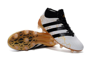 Adidas ACE 16.1 Primeknit FG/AG Soccer Shoes White Black Gold Metallic - KicksNatics