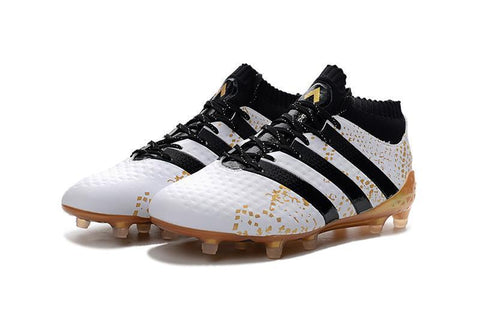Image of Adidas ACE 16.1 Primeknit FG/AG Soccer Shoes White Black Gold Metallic - KicksNatics