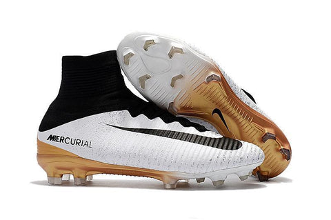 Image of Nike Mercurial Superfly V FG Soccer Cleats White Black Gold - KicksNatics