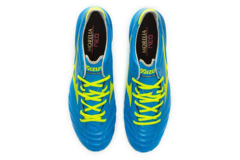 Image of Mizuno Morelia Neo II FG Soccer Cleats Diva Blue Safety Yellow - KicksNatics