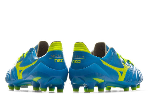 Image of Mizuno Morelia Neo II FG Soccer Cleats Diva Blue Safety Yellow - KicksNatics