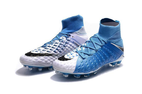 Image of Nike Hypervenom Phantom III DF FG Soccer Cleats White Blue Grey - KicksNatics