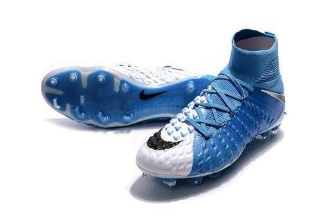 Image of Nike Hypervenom Phantom III DF FG Soccer Cleats White Blue Grey - KicksNatics